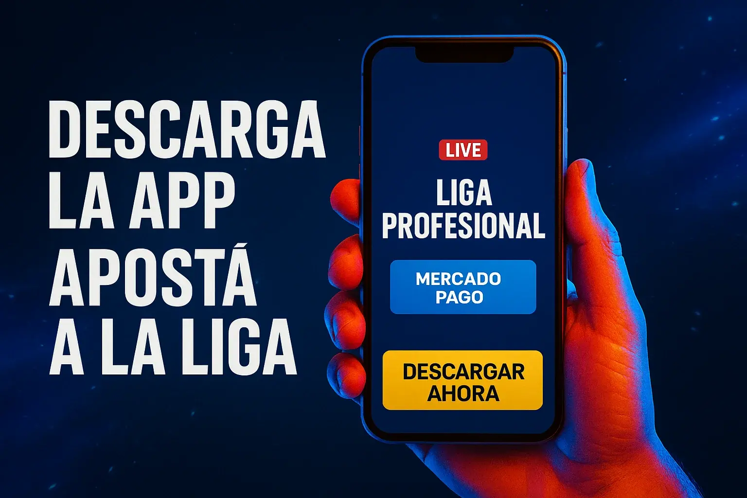 Banner de apuestas deportivas con app Android, Liga Profesional y botón Descargar Ahora