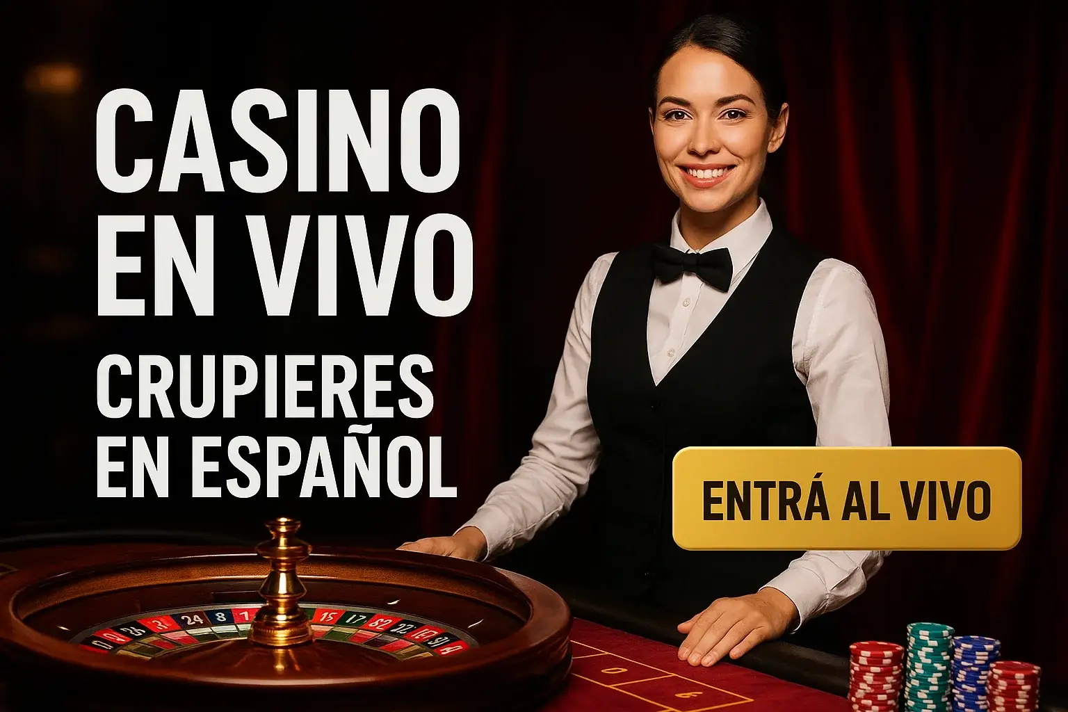 Banner casino en vivo con crupier en español y botón Entrá al vivo