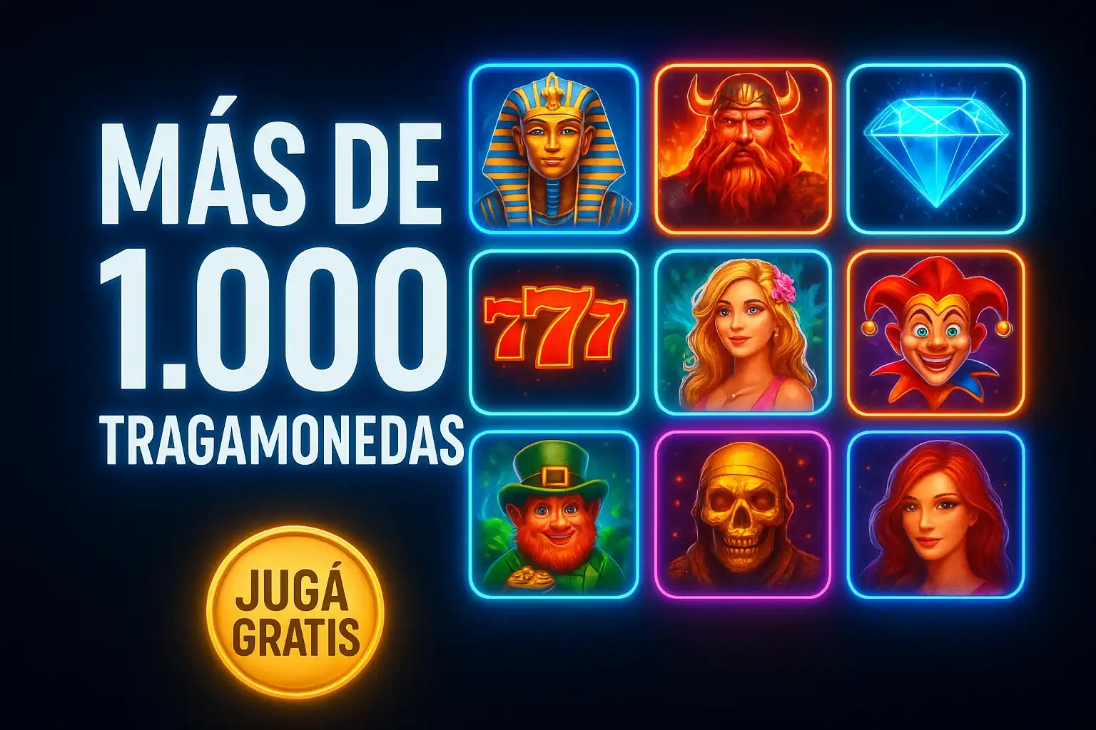 Banner de casino con más de 1.000 tragamonedas, jugá gratis